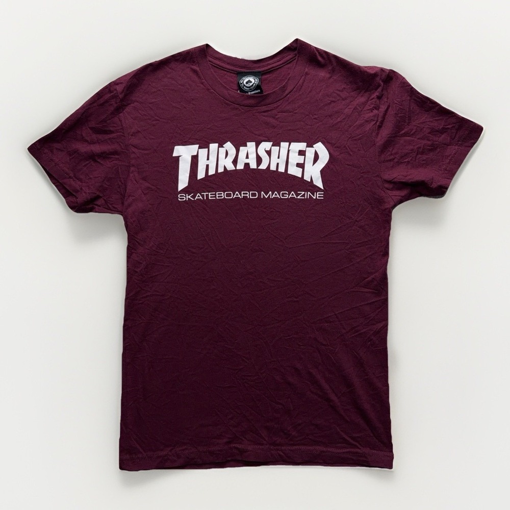 Thrasher Logo T Shirt Men's Large Maroon Magazine Skateboarding Short Sleeve Tee